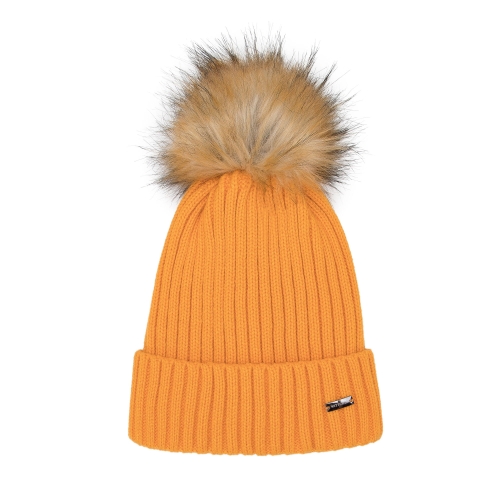 Żółta czapka damska z pomponem WITTCHEN 95-HF-015-6