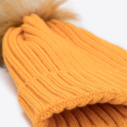 Żółta czapka damska z pomponem WITTCHEN 95-HF-015-6