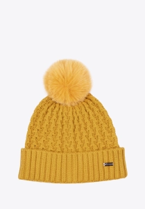 Żółta czapka z puszystym pomponem WITTCHEN 97-HF-105-6