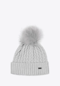 Szara czapka z puszystym pomponem WITTCHEN 97-HF-105-8