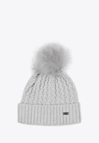 Szara czapka z puszystym pomponem WITTCHEN 97-HF-105-8