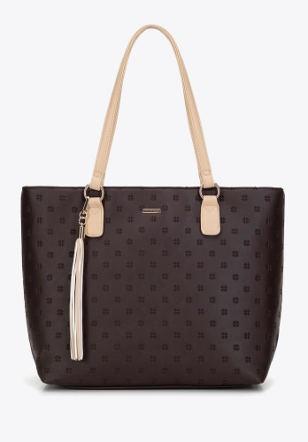Brązowo-beżowa shopperka z monogramem WITTCHEN 99-4Y-207-4