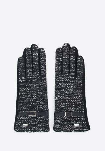 Czarno-białe rękawiczki damskie z tkaniny bouclé WITTCHEN 47-6A-005-1X-U