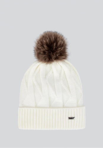 Czapka damska WITTCHEN 101-HF-005-0 z pomponem biała