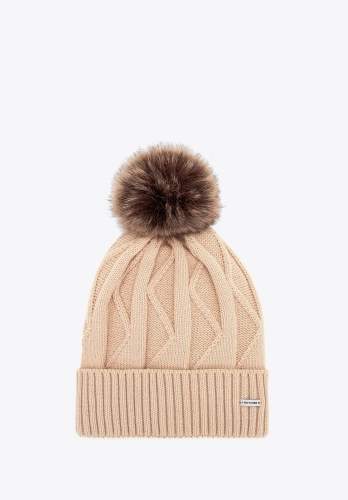 Czapka damska WITTCHEN 101-HF-005-95 z pomponem beżowa