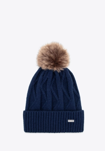 Czapka damska WITTCHEN 101-HF-005-N z pomponem granatowa
