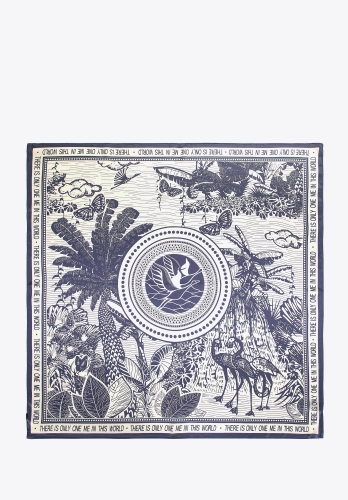 Jedwabna chusta damska WITTCHEN 103-7D-S02-X6 motyw natury kremowo-granatowa